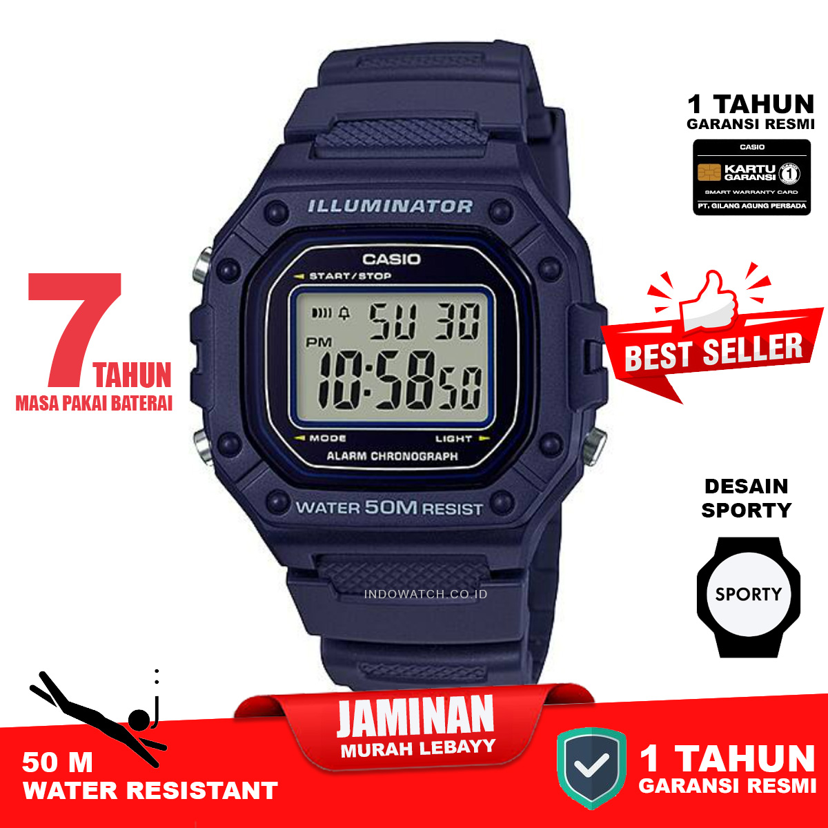 Casio W-218H-2AV jam tangan full digital