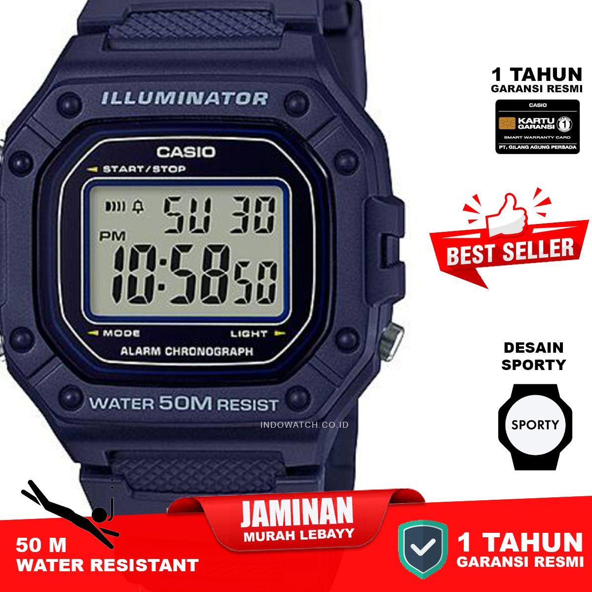 Casio W-218H-2AV jam tangan full digital - Image 2