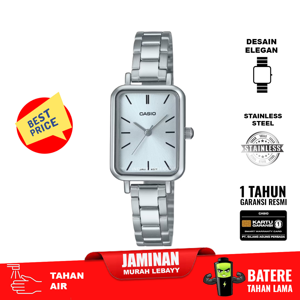 Casio LTP-V009D-2E jam wanita full stainless