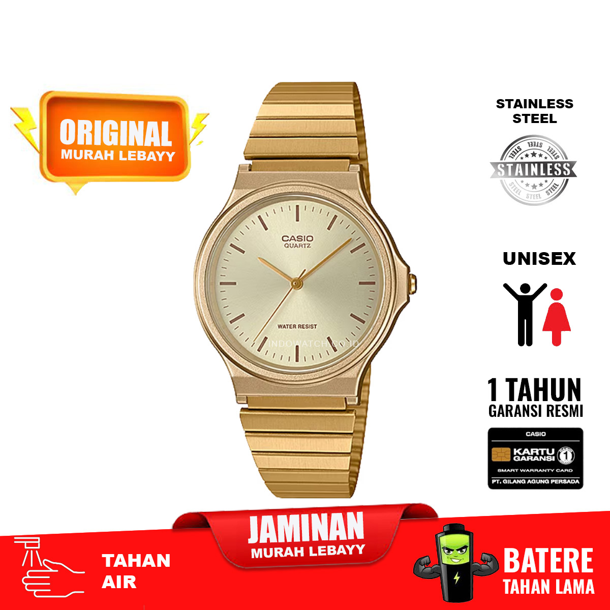 Casio MQ-24G-9E jam tangan full stainless