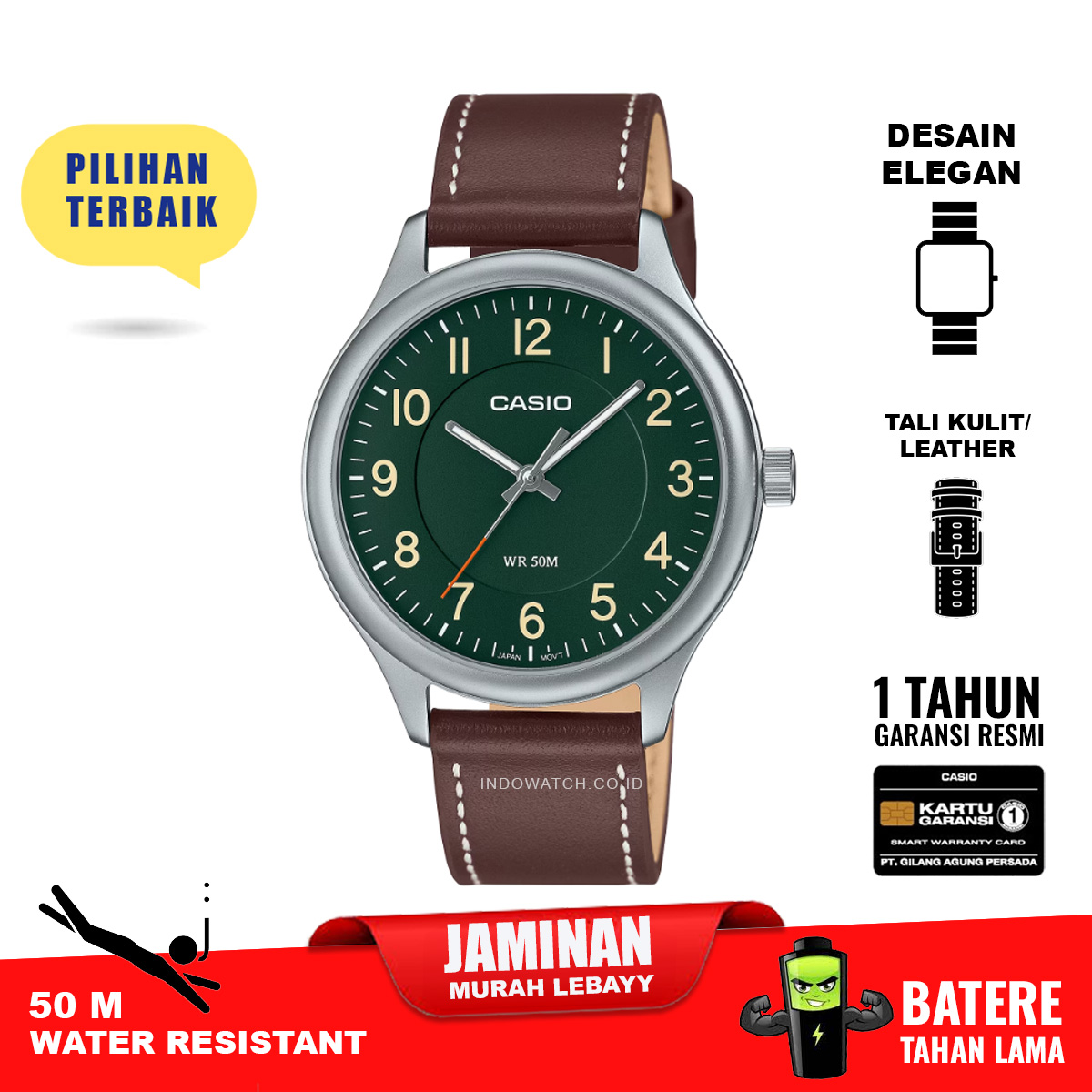Casio MTP-B160L-3BV jam pria tali kulit